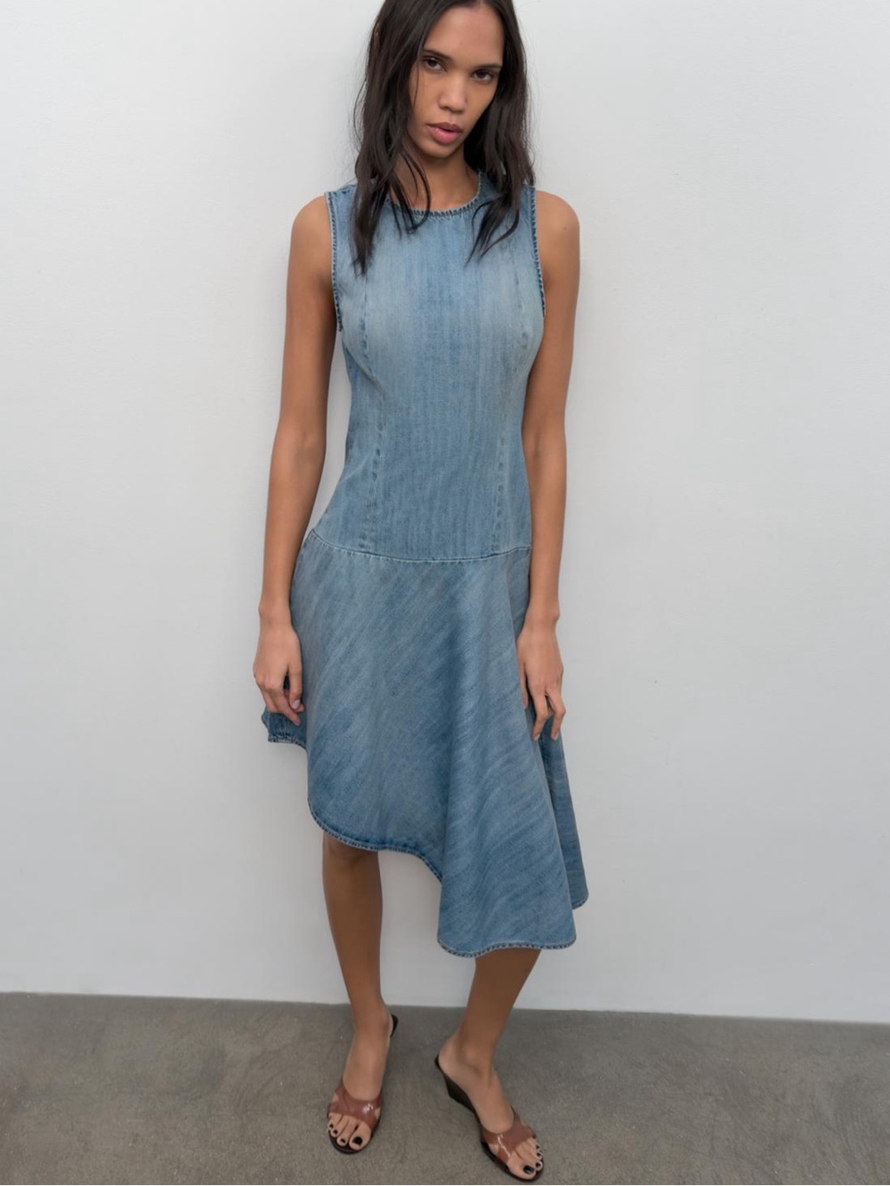Zara Light Blue Asymmetrical Denim Dress